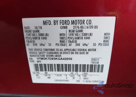 2019 Ford Explorer Xlt from USA, damaged, VIN 1FM5K7D85KGA42050